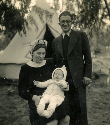  1947Uncle Shiku Aunt Sarah with Ben Zion in Nesher, Israel 